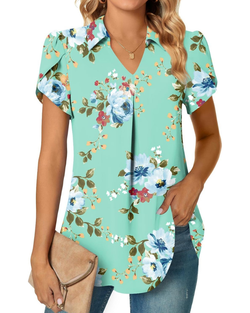 Gwendolyn Blouse Femme – Tunique en Chiffon avec Col en V et Manches Pétales