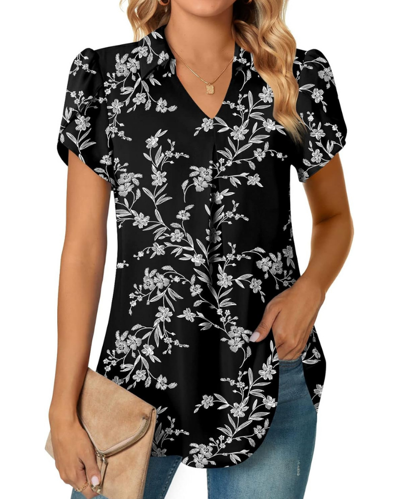 Gwendolyn Blouse Femme – Tunique en Chiffon avec Col en V et Manches Pétales