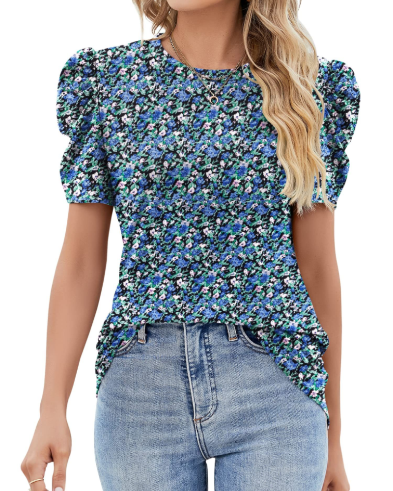 Maribel Blouse Femme – Top avec Manches Bouffantes en Dentelle et Col Rond