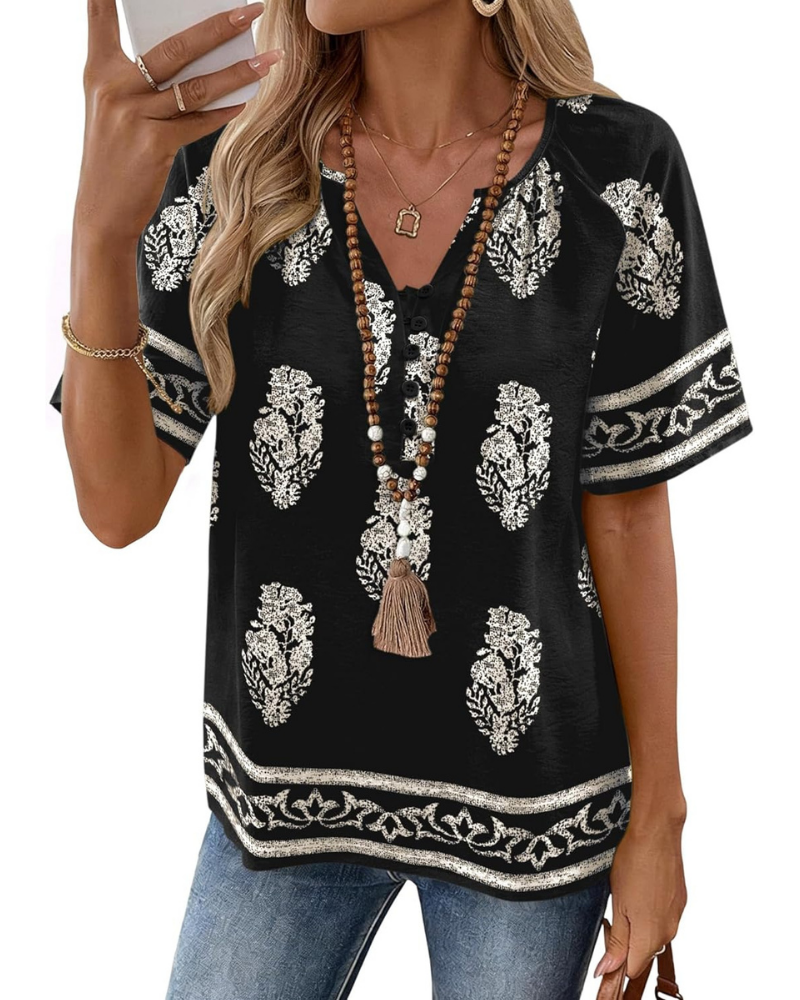 Marlowe Blouse Femme – Top en Coton et Lin avec Col en V et Boutons
