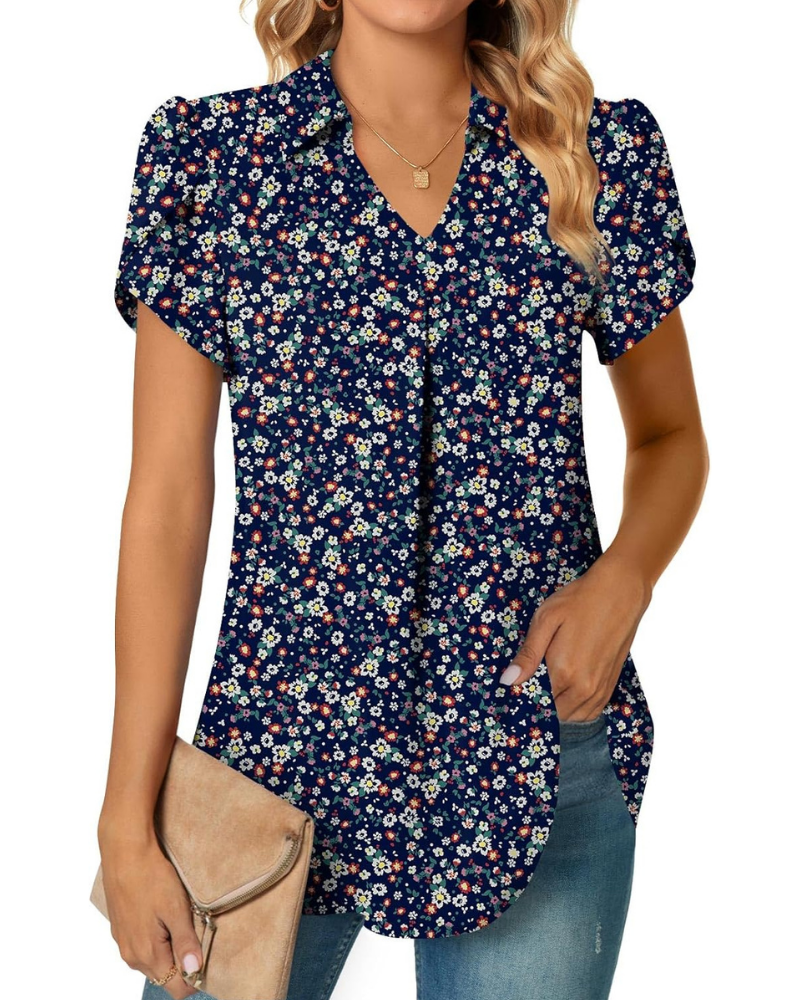 Gwendolyn Blouse Femme – Tunique en Chiffon avec Col en V et Manches Pétales