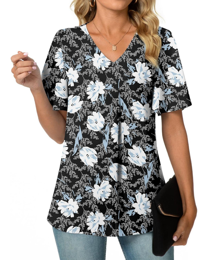 Tamsin Blouse Femme – Top en chiffon avec col en V et manches tulipe