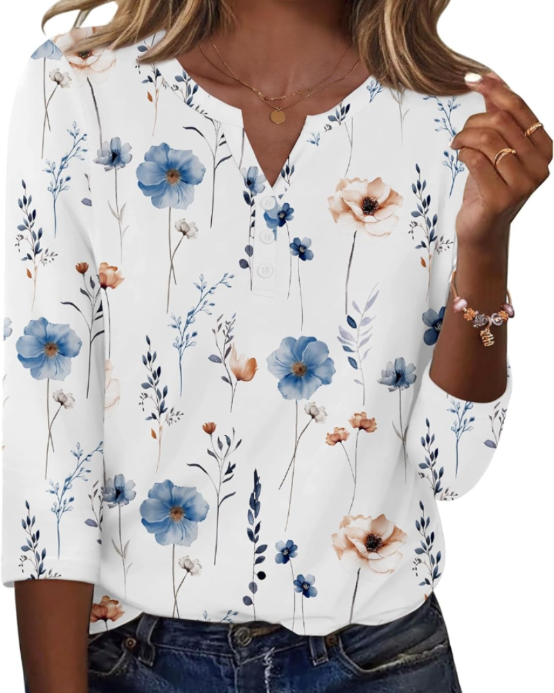 Jocelyn Camicetta Donna – Tessuto Satinato, Scollo a V, Maniche 3/4 e Bottoni