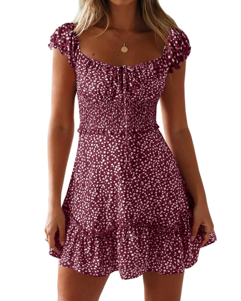 Vestido de verano Nola para mujer con estampado floral – Escote corazón, volantes y cintura elástica