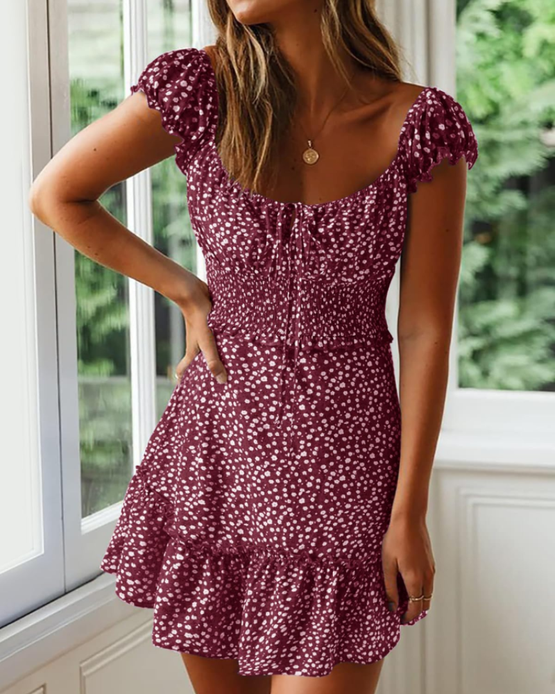 Vestido de verano Nola para mujer con estampado floral – Escote corazón, volantes y cintura elástica