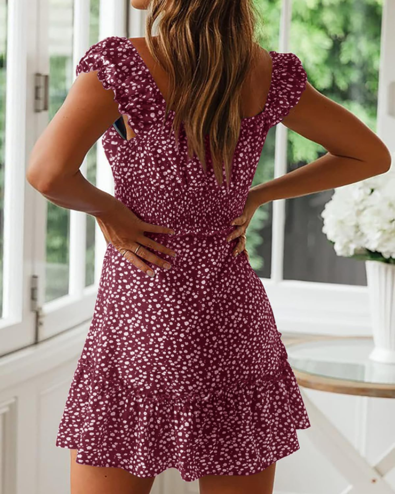 Vestido de verano Nola para mujer con estampado floral – Escote corazón, volantes y cintura elástica