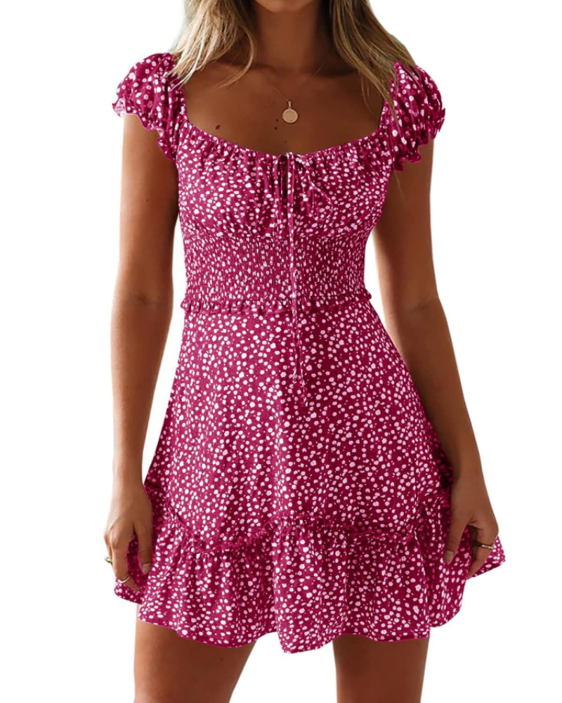 Vestido de verano Nola para mujer con estampado floral – Escote corazón, volantes y cintura elástica