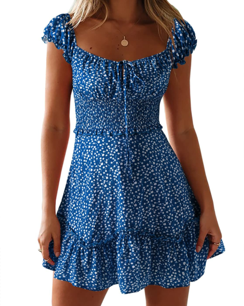 Vestido de verano Nola para mujer con estampado floral – Escote corazón, volantes y cintura elástica