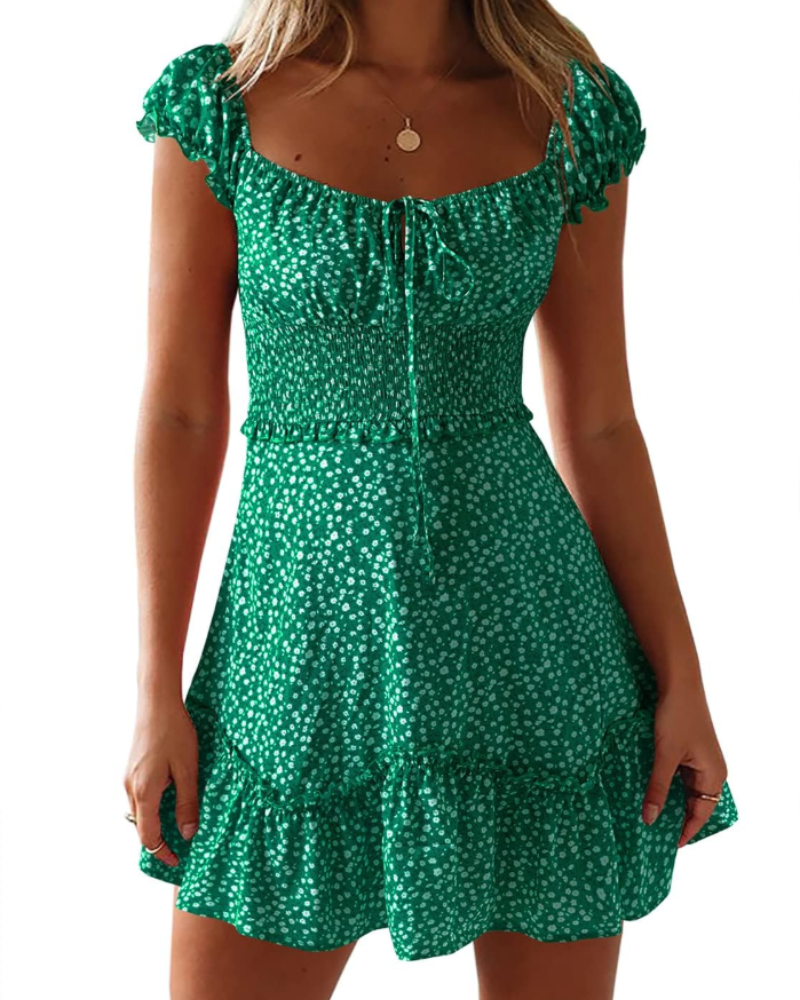 Vestido de verano Nola para mujer con estampado floral – Escote corazón, volantes y cintura elástica
